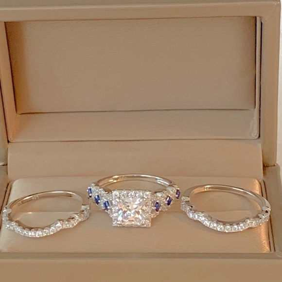 *SIZES ADDED*Three Ring Set, CZ Diamonds Sapphires - Picture 2 of 8